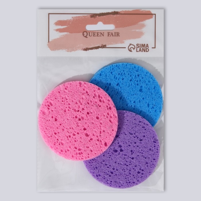 Спонжи для умывания, круглые, 3 шт, цвет МИКС