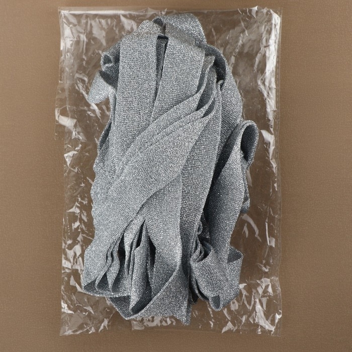 Тесьма трикотажная лампас 25 мм, 9,1 &plusmn; 0,5 м, цвет серебряный