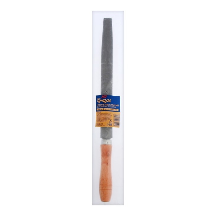 Напильник ТУНДРА, плоский, сталь У10, деревянная рукоятка, №2, 200 мм Напильник ТУНДРА, плоский, сталь У10, деревянная рукоятка, №2, 200 мм