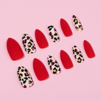 Накладные ногти &laquo;Лео&raquo;, 12 шт, с клеевыми пластинами, форма миндаль, красные, бежевые