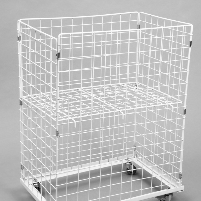 Корзина-накопитель складная, на колесах, 1 полка, 60&times;40&times;80 см, цвет белый