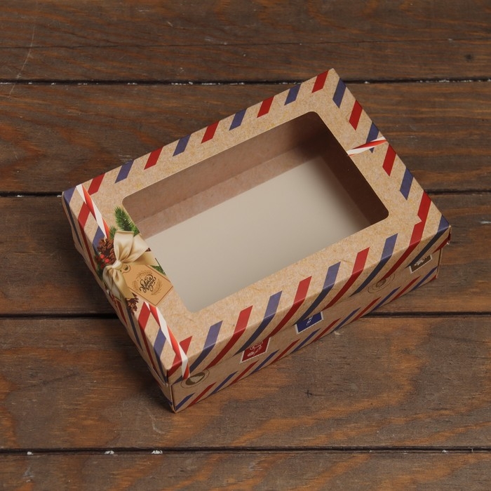 Новый год. Коробка подарочная новогодняя складная, крышка-дно, с окном "Пусть сбываются мечты" 21 х 15 х 7 см