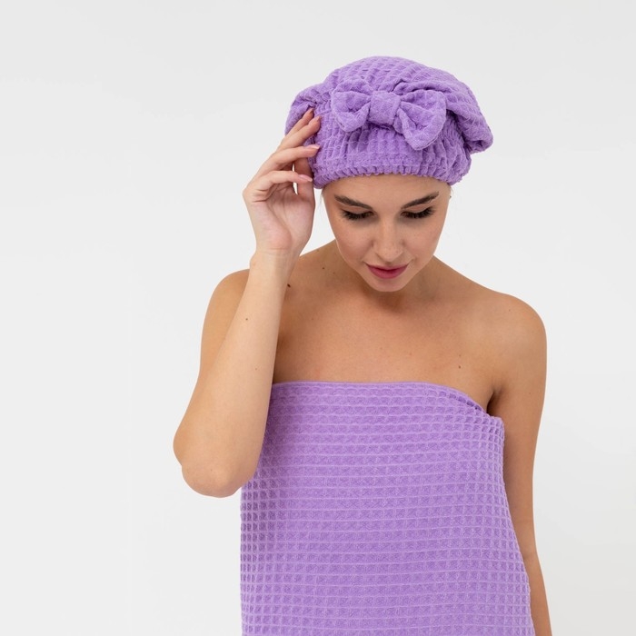 Набор для бани и ванной Этель «Вафля» полотенце 70*140 см+чалма 21*25 см, цв.фиолетовый Набор для бани и ванной Этель «Вафля» полотенце 70*140 см+чалма 21*25 см, цв.фиолетовый