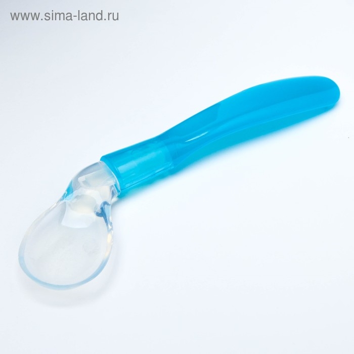 Ложка детская силиконовая &laquo;Изогнутая&raquo; для кормления, от 5 мес., цвет голубой