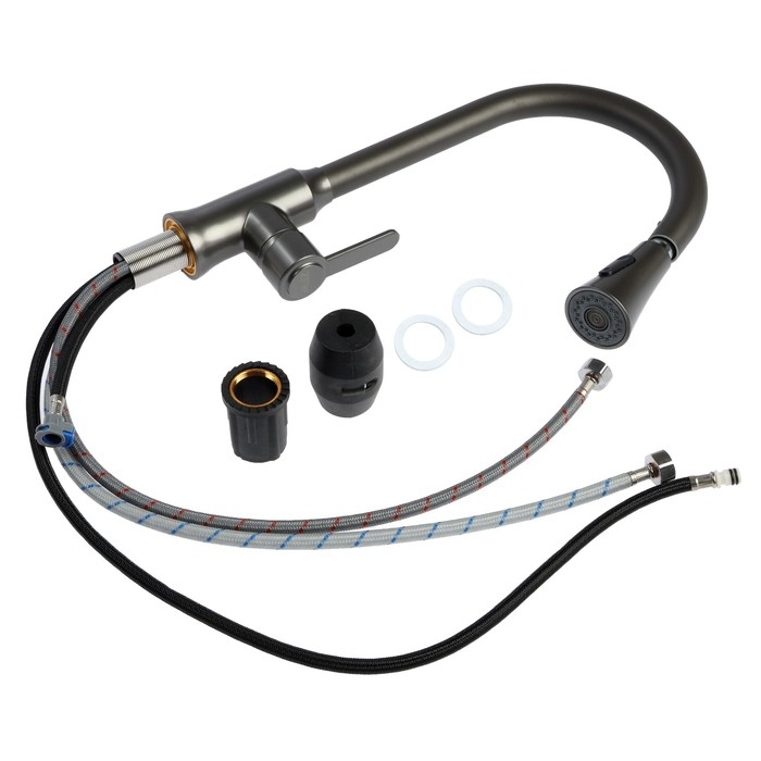 Смеситель для кухни ZEIN Z3709, вытяжной излив, аэратор 2 режима, ABS-пластик, графит Смеситель для кухни ZEIN Z3709, вытяжной излив, аэратор 2 режима, ABS-пластик, графит