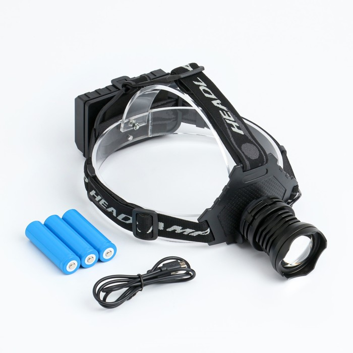 Фонарь налобный аккумуляторный, 50 Вт, 1000 лм, 6000 мАч, LED P70, 5 режимов, от USB Фонарь налобный аккумуляторный, 50 Вт, 1000 лм, 6000 мАч, LED P70, 5 режимов, от USB