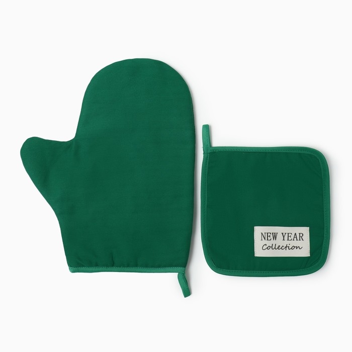 Набор кух. Этель New year collection цв. зел., варежка18х29 см, прихватка 19х19 см,100% хл.