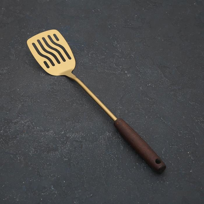 Лопатка из нержавеющей стали с отверстиями &laquo;Прайм&raquo;, длина 39,5 см, цвет металла золотой