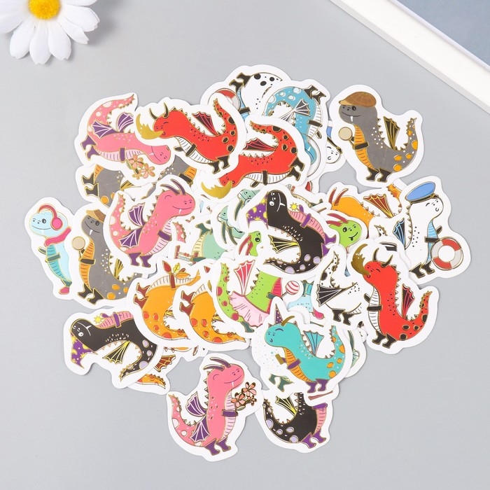 Наклейки для творчества Наклейки для творчества "Дракоши" тиснение золото набор 48 шт 9х7х0,8 см