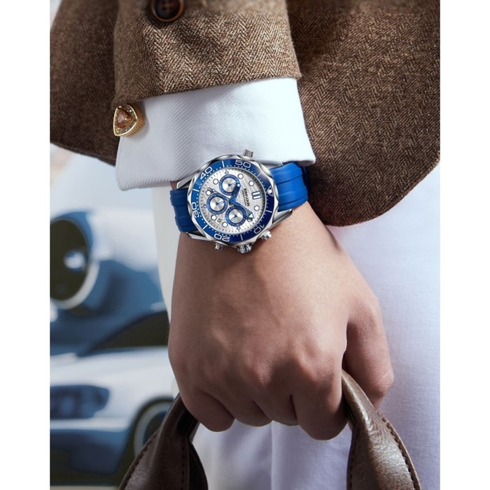 Часы наручные мужские, с календарем, подсветкой, хронографом, d-4.3 см, синие Часы наручные мужские, с календарем, подсветкой, хронографом, d-4.3 см, синие