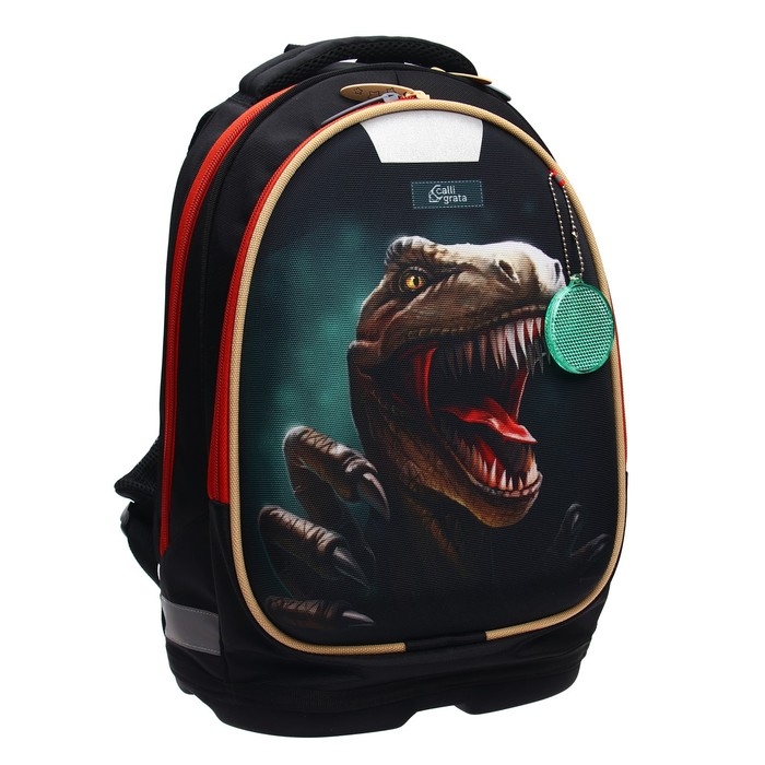 Рюкзак каркасный школьный, 39 х 28 х 18 см, + мешок для обуви, Calligrata П "Крутой дино", зелёный