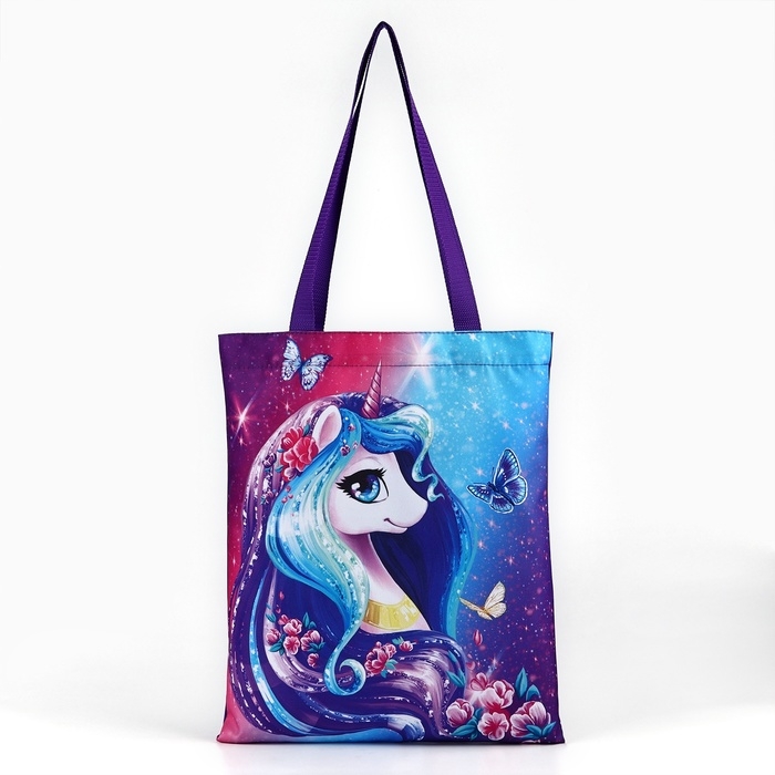 Шопер детский для девочки детская для девочки &laquo;Единорожка&raquo;, 32х25х1 см, без молнии, без подклада, сиреневый