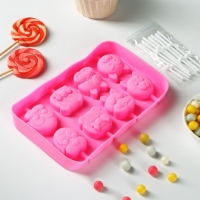 Форма для леденцов Доляна &laquo;Собакены&raquo;, силикон, 16,2&times;10,5&times;1,7 см, 8 ячеек, с палочками, цвет МИКС