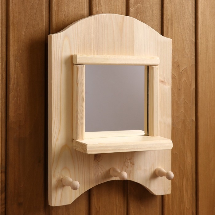Зеркало "Окошко", 3 крючка, сосна, натуральный, 33&times;28&times;10 см