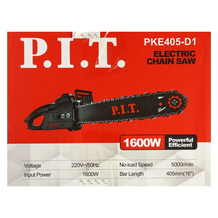 Пила цепная P.I.T. PKE405-D1, электрическая, 1600 Вт, 16", шаг 3/8", паз 1.3 мм, 59 звеньев