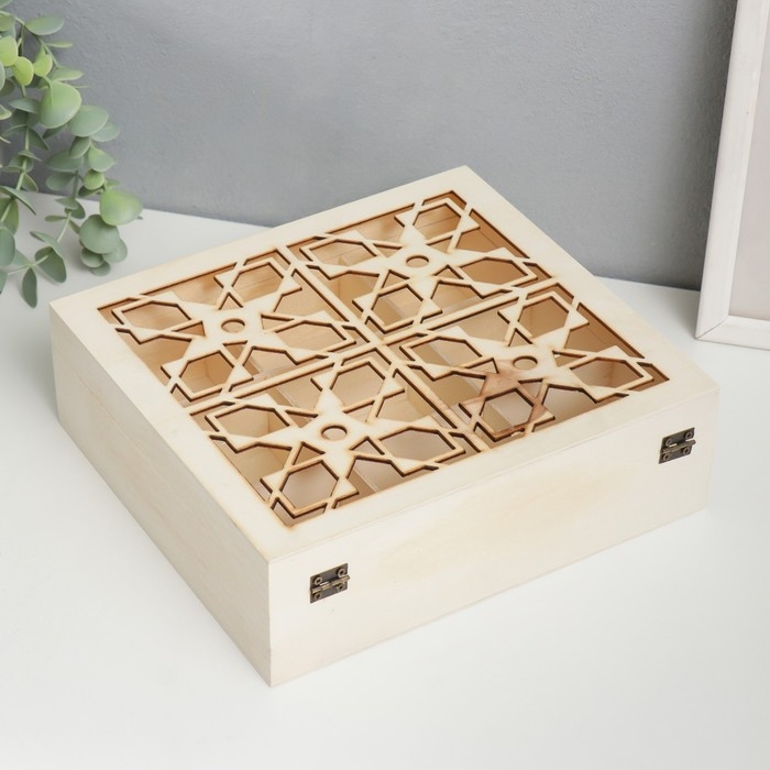 Шкатулка для росписи дерево с делениями "Сплетённые квадраты" 7х22,8х20,8 см