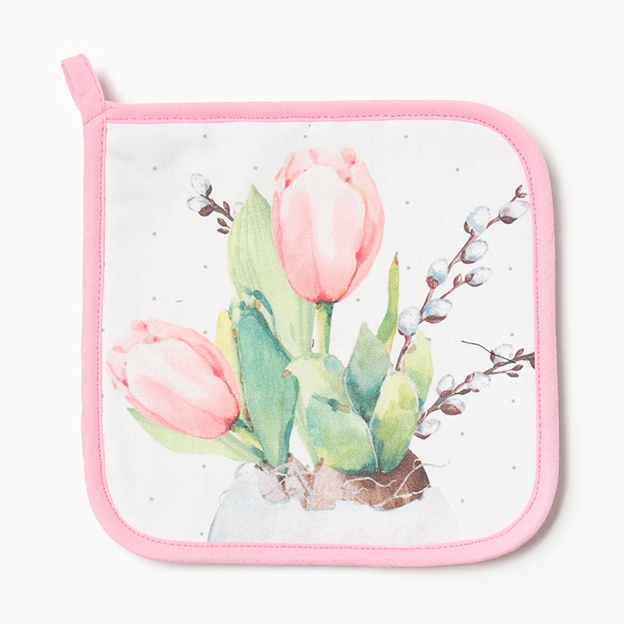 Прихватка Этель"Тюльпаны" 19х19 саржа,100% х/л,ватин 250г/м2