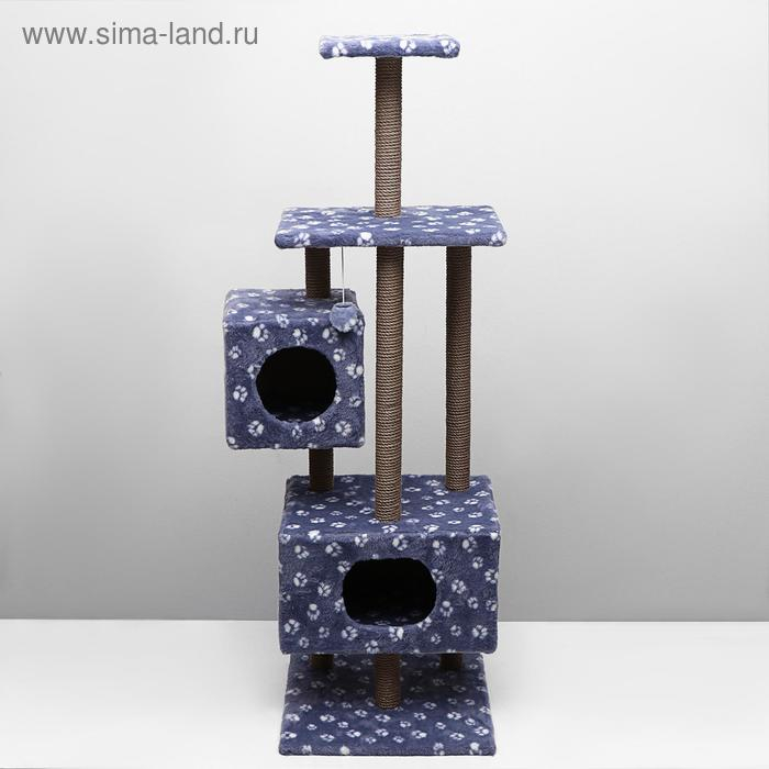 Домик для кошек с когтеточкой, с площадкой и полкой, 65 х 51 х 173 см, серая с лапкам Домик для кошек с когтеточкой, с площадкой и полкой, 65 х 51 х 173 см, серая с лапкам