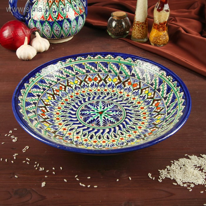 Ляган Риштанская Керамика Ляган Риштанская Керамика "Узоры", 33 см, синий, глубокий