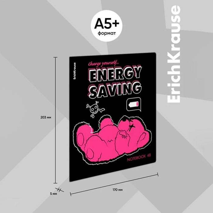 Тетрадь 48 листов в клетку, ErichKrause Low Battery, обложка мелованный картон, матовая ламинация, УФ-лак, блок офсет 100% белизна, МИКС Тетрадь 48 листов в клетку, ErichKrause Low Battery, обложка мелованный картон, матовая ламинация, УФ-лак, блок офсет 100% белизна, МИКС