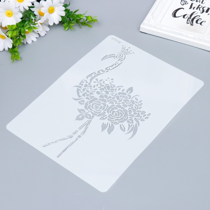 Трафарет пластик Трафарет пластик "Фламинго цветочный в стиле мехенди" 29х20,8 см