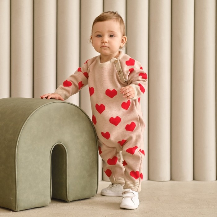 Комбинезон вязаный Крошка Я &laquo;Сердечки&raquo;, рост 80-86 см