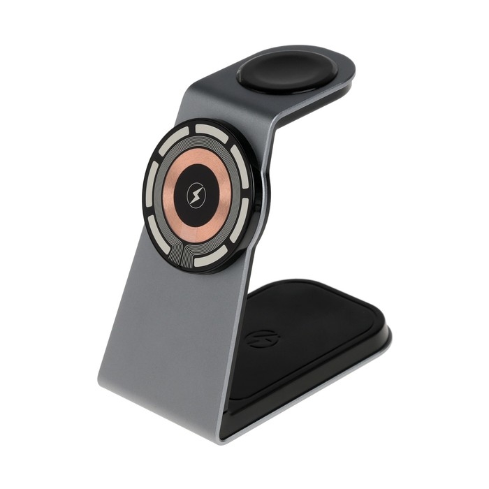 Беспроводное зарядное устройство T3, 3 в 1, 15 Вт + 5 Вт + 5 Вт, MagSafe, серебристое Беспроводное зарядное устройство T3, 3 в 1, 15 Вт + 5 Вт + 5 Вт, MagSafe, серебристое