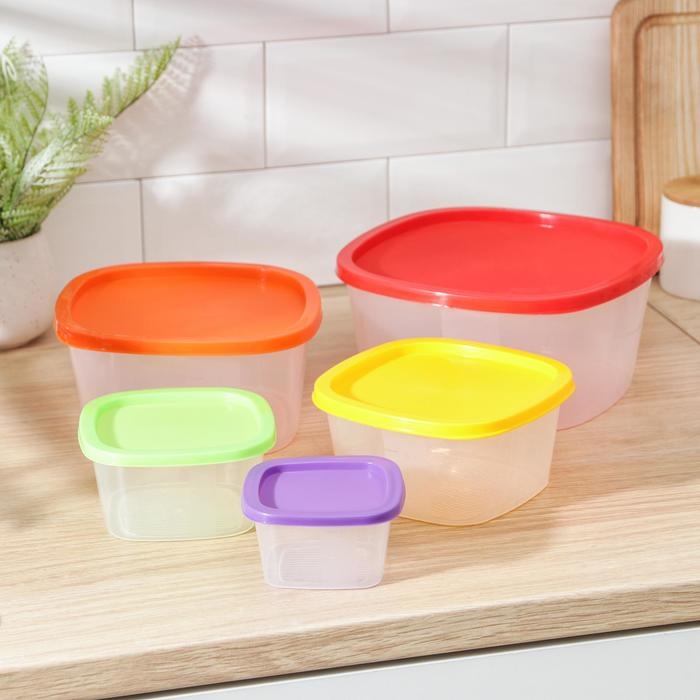 Набор пищевых контейнеров «BioFresh», 5 шт: 0,23 л, 0,5 л, 0,9 л, 1,55 л, 2,65 л, прозрачные, крышки микс Набор пищевых контейнеров «BioFresh», 5 шт: 0,23 л, 0,5 л, 0,9 л, 1,55 л, 2,65 л, прозрачные, крышки микс