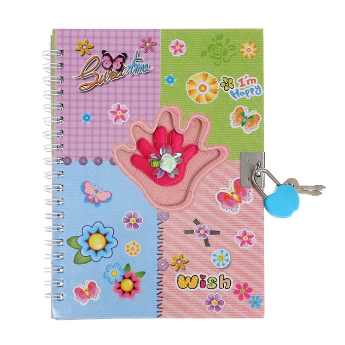 Записная книжка подарочная на замочке, А6+,50 листов, линия, "Цветы", МИКС