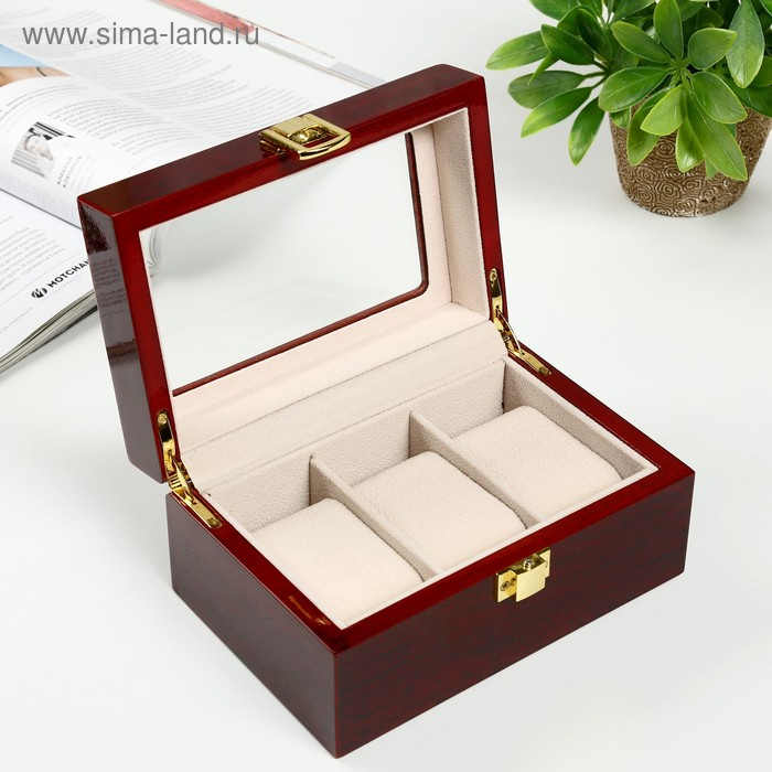 Шкатулка дерево под часы 3 отделения Шкатулка дерево под часы 3 отделения "Красно-коричневая" лак 8х16,5х11 см
