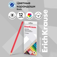 Карандаши 12 цветов ErichKrause Basic, дерево, шестигранные, 2.6 мм грифель, картонная упаковка, европодвес Карандаши 12 цветов ErichKrause Basic, дерево, шестигранные, 2.6 мм грифель, картонная упаковка, европодвес