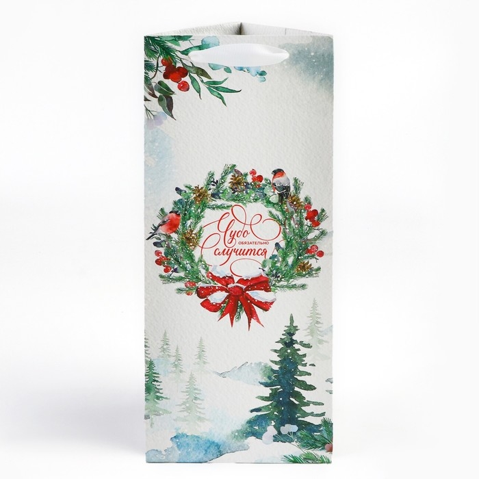 Пакет под бутылку, треугольный &laquo;Чудо&raquo;, 13 х 32 х 11.3 см, Новый год