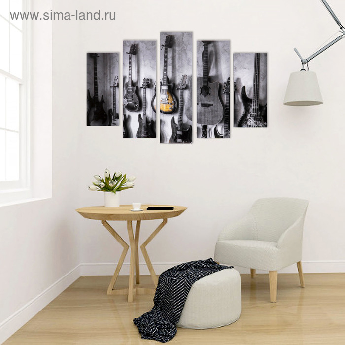 Модульная картина "Коллекция гитар" (2-23х52; 2-24х70; 1-24х80) 120х80см