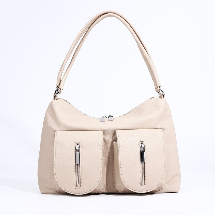 Сумка-тоут на молнии, 3 наружных кармана, цвет бежевый Сумка-тоут на молнии, 3 наружных кармана, цвет бежевый