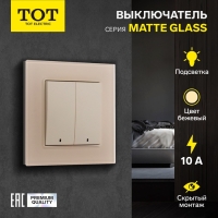 Выключатель TOT Matte Glass, 10 А, 2 кл., с подсветкой, скрытый, стекло, бежевый