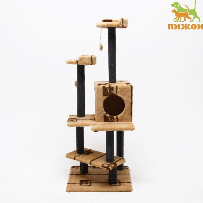 Комплекс для кошек с когтеточкой Комплекс для кошек с когтеточкой "Лестница", 56 х 52 х 140 см, ковролин, микс цветов