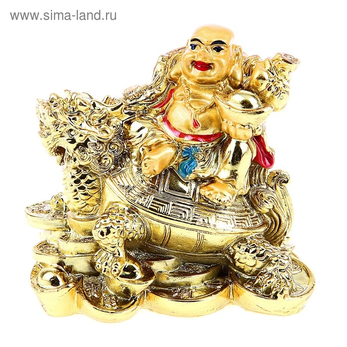 Нэцкэ золото Нэцкэ золото "Хотей на драконочерепахе" 7,5 х 7,5 см