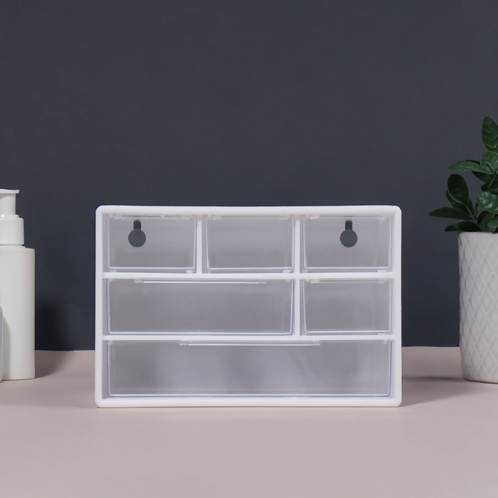 Органайзер для хранения, трёхуровневый, 6 секций, 18,2 &times; 11,9 &times; 9,8 см, цвет белый/прозрачный