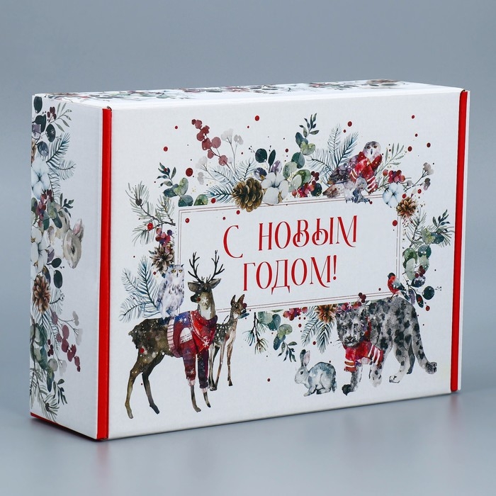 Коробка подарочная новогодняя складная &laquo;Новогодняя акварель&raquo;, 30,7 х 22 х 9,5 см, Новый год