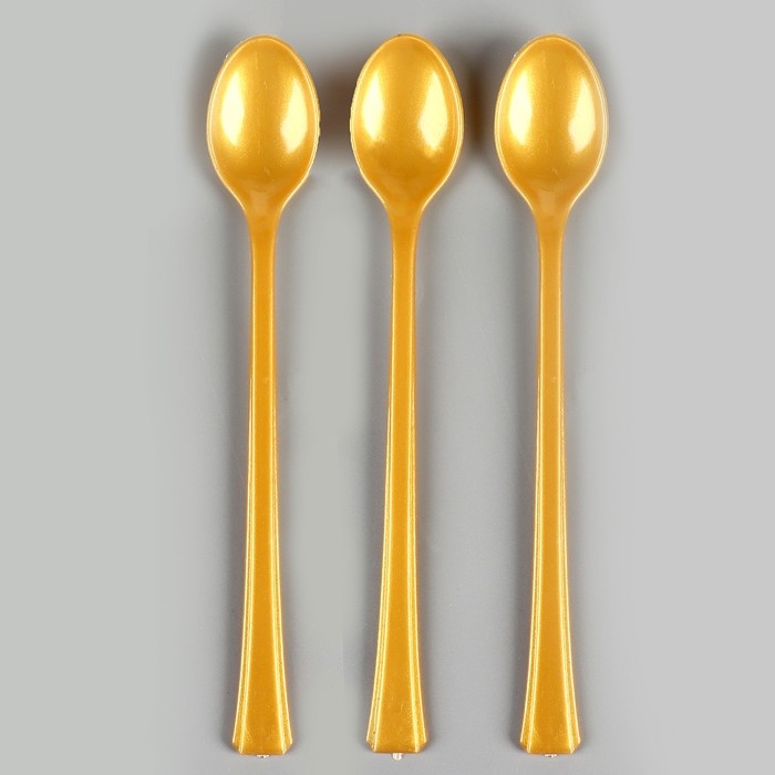 Ложки пластиковые, в наборе 12 штук, цвет золото