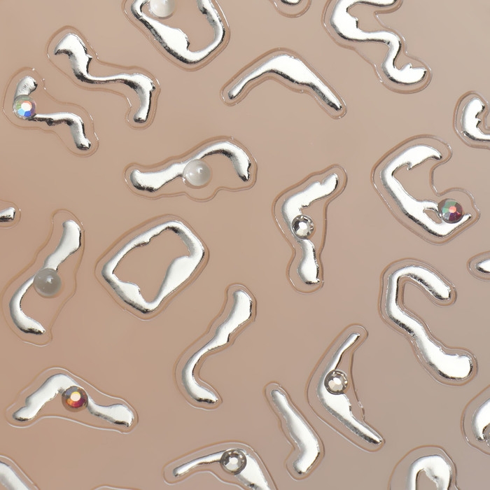 Наклейки для ногтей «Блики», объёмные, металлизированные, со стразами и бусинами, цвет серебристый Наклейки для ногтей «Блики», объёмные, металлизированные, со стразами и бусинами, цвет серебристый