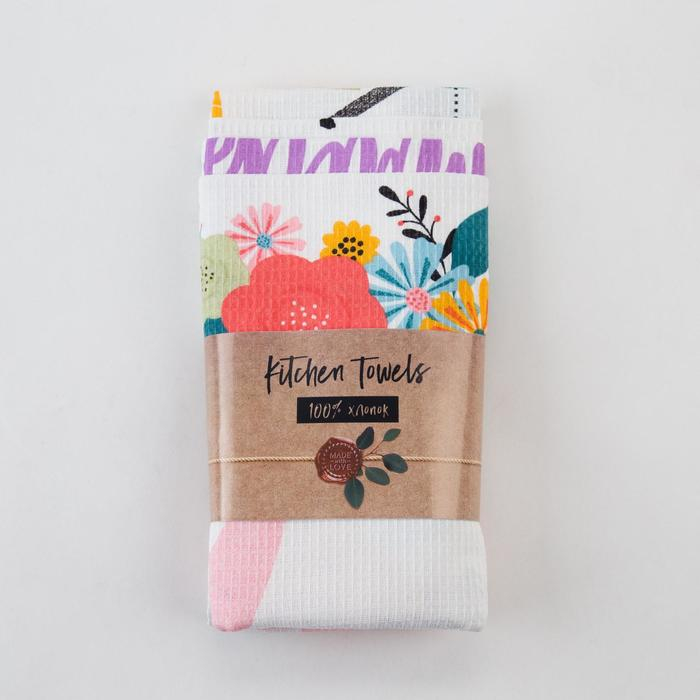 Набор полотенец кухонный Доляна &laquo;Пасхальные зайчики&raquo; 35х60см-4 шт, 100% хлопок, вафля 160 г/м2