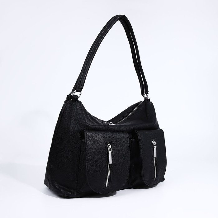 Сумка-тоут на молнии, 3 наружных кармана, цвет чёрный Сумка-тоут на молнии, 3 наружных кармана, цвет чёрный