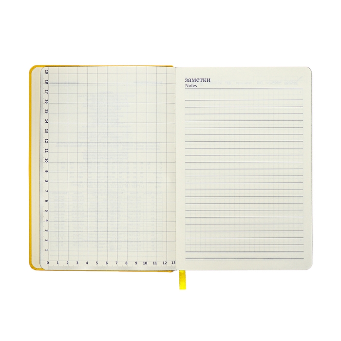Ежедневник недатированный A5, 140л, клетка, кожзам, на резинке, черный срез, Желтый Ежедневник недатированный A5, 140л, клетка, кожзам, на резинке, черный срез, Желтый