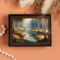 Шкатулка &laquo;Пара журавлей&raquo;, черная, 8&times;10,5 см, лаковая миниатюра