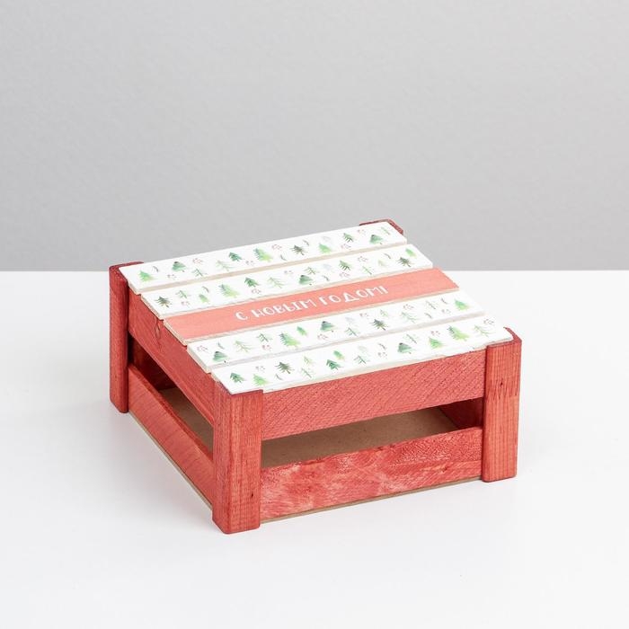 Подарочная коробка - ящик новогодний &laquo;С новым годом&raquo;, деревянный 20 &times; 20 &times; 10  см