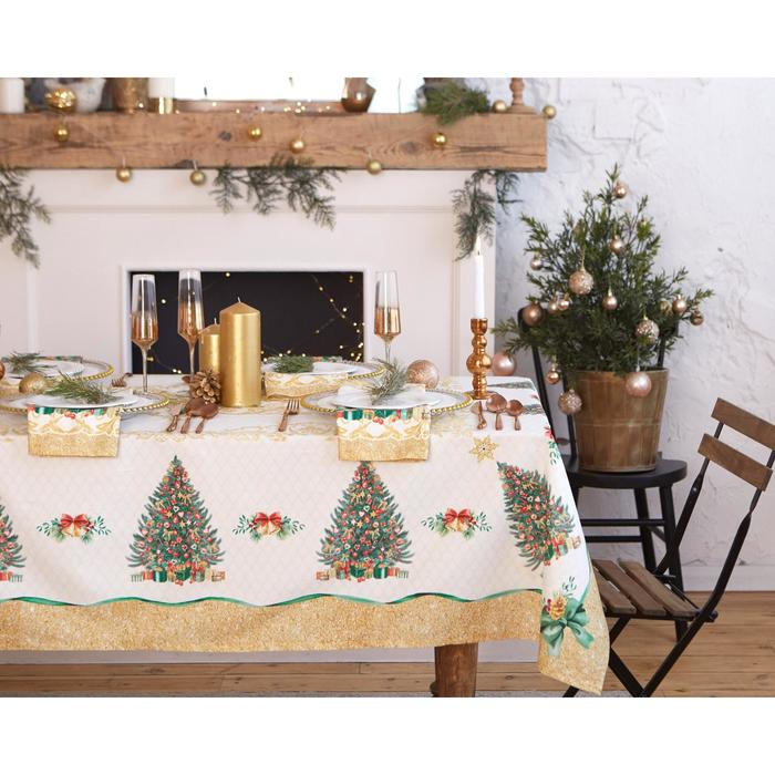 Скатерть новогодняя Этель Golden Christmas d=150 +/- 3см с ГМВО, 100% хлопок, саржа 190 гр/м2