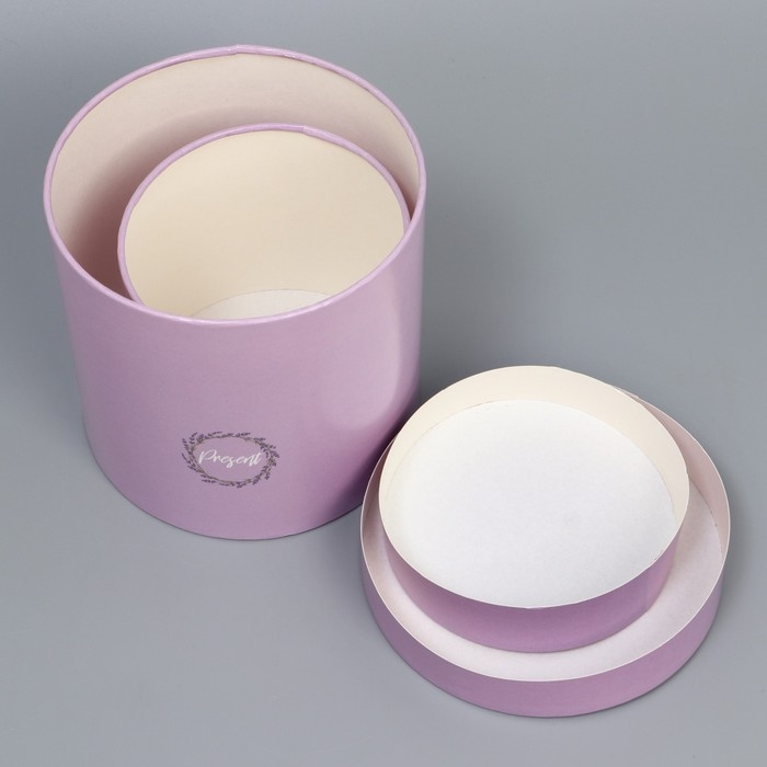 Набор шляпных коробок 2 в 1, упаковка подарочная, &laquo;Лаванда&raquo;, 13 х 13, 16 х 16 см