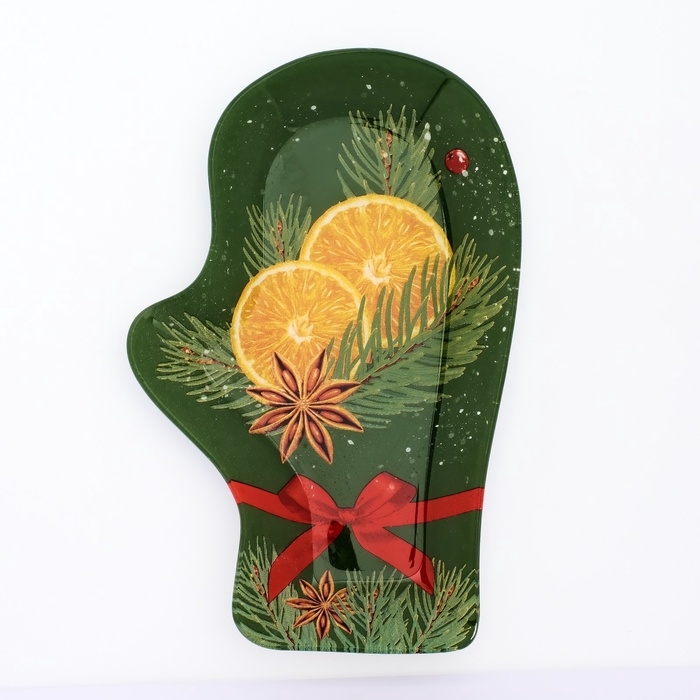 Блюдо руковица новогоднее стеклянное «Сочный Новый год», 22,5 × 14 × 2 см Блюдо руковица новогоднее стеклянное «Сочный Новый год», 22,5 × 14 × 2 см