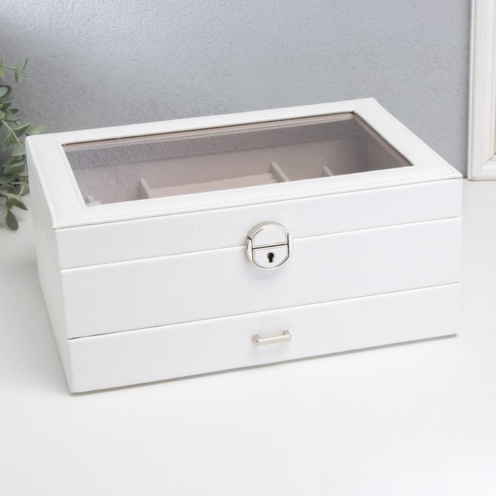 Шкатулка кожзам для украшений Шкатулка кожзам для украшений "Кабрина" белая 30,5х20х13,5 см